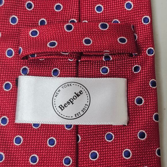Bespoke Men's Polyester Necktie Red Polka Dot Geometric Career Business Casual - Picture 6 of 9